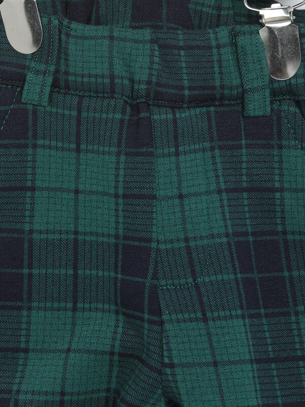 Fleece Long Trousers With Suspenders -Check Pattern image number null